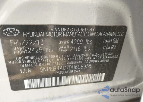 2013 Hyundai Sonata Gls из США, поврежденный, VIN 5NPEB4AC7DH698955